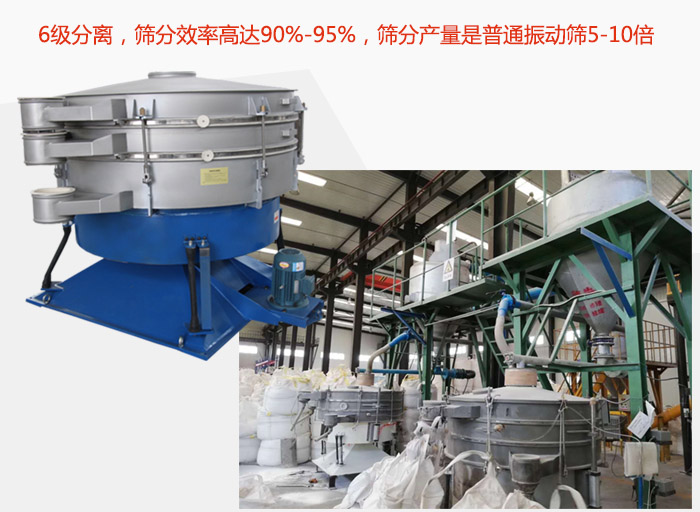 搖擺篩采用6級分離，篩分效率高達(dá)90%-95%，篩分產(chǎn)量是普通振動篩5-10倍