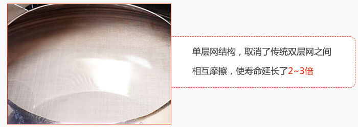單層網(wǎng)結(jié)構(gòu)，取消了傳統(tǒng)雙層網(wǎng)之間相互摩擦，使壽命延長了2~3倍