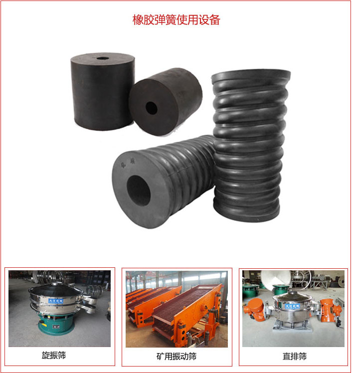 橡膠彈簧適用設(shè)備：旋振篩，礦用振動篩，直排篩等