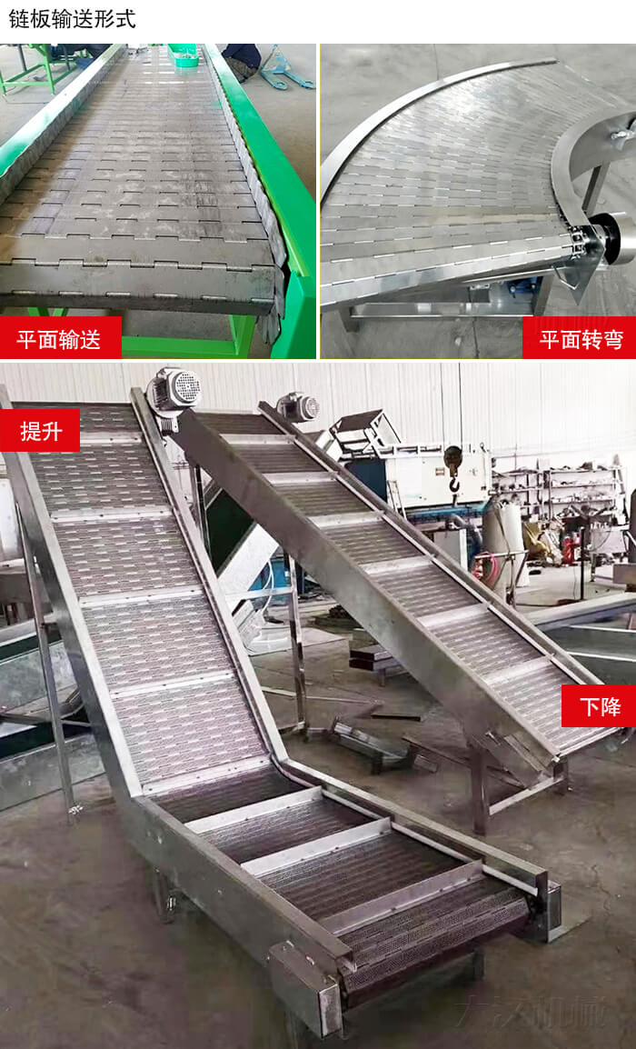 鏈板輸送機(jī)平面輸送，平面拐彎，提升等運(yùn)行現(xiàn)場(chǎng)圖片